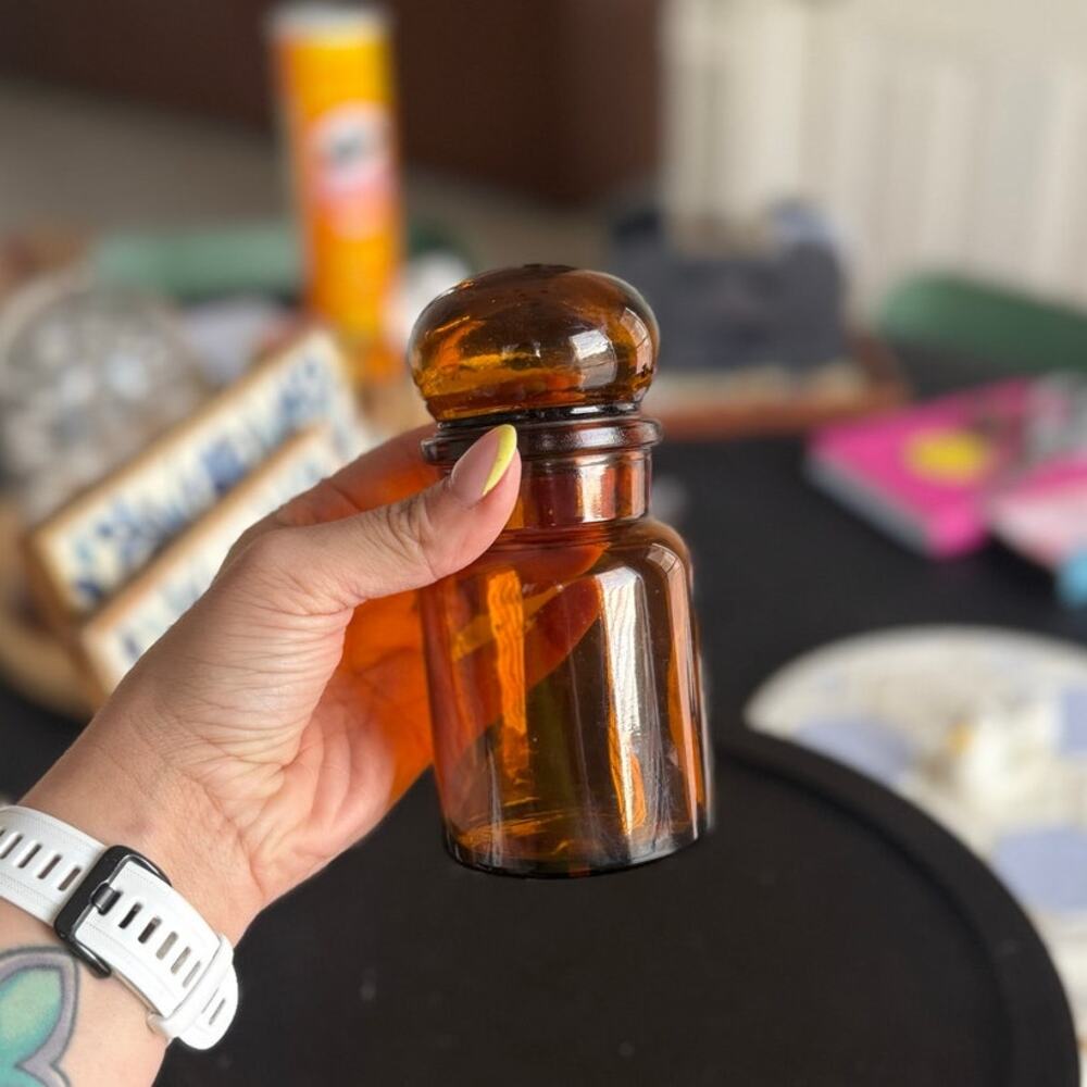 Vintage Amber Glass Apothecary Jar with Lid – Made in Belgium